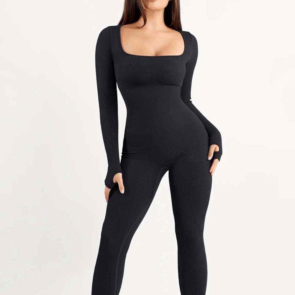 Sculpting Black Long-Sleeve Jumpsuit